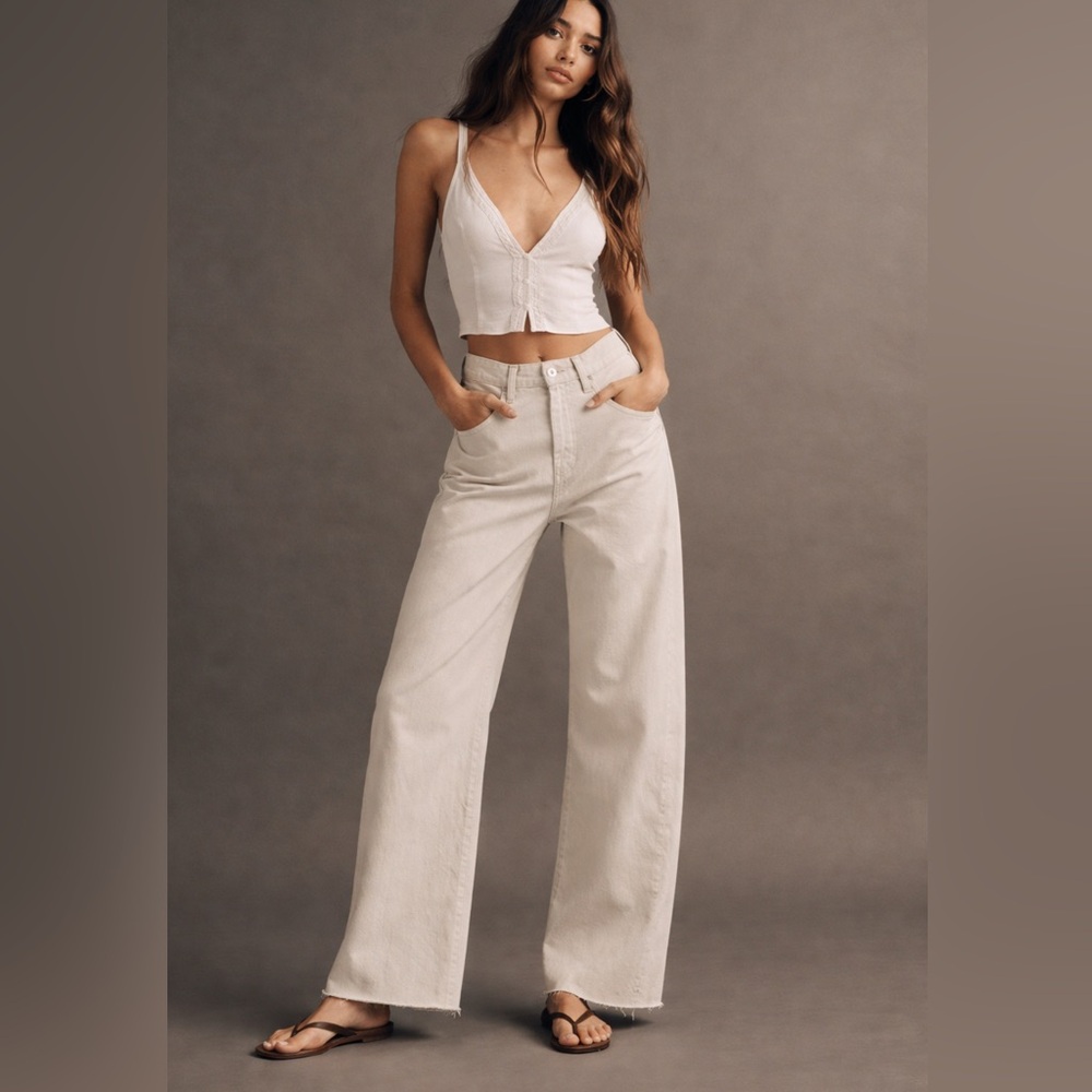Oráije Gabriel wide leg jeans high waist cream ivory tall 26 minimalist chic